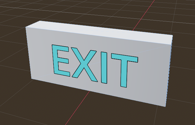 White square with cyan text saying "EXIT"
